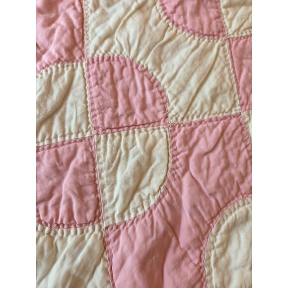 Handmade Pink White Patchwork Quilt Baby Blanket Throw 32x39 Cottagecore Prarie - Picture 3 of 7